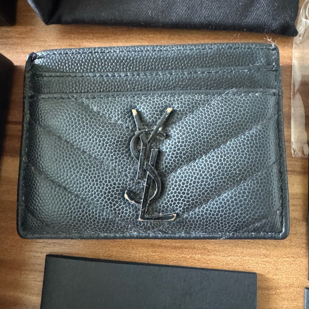 Yves Saint Laurent Black Leather Card Holder - black logo